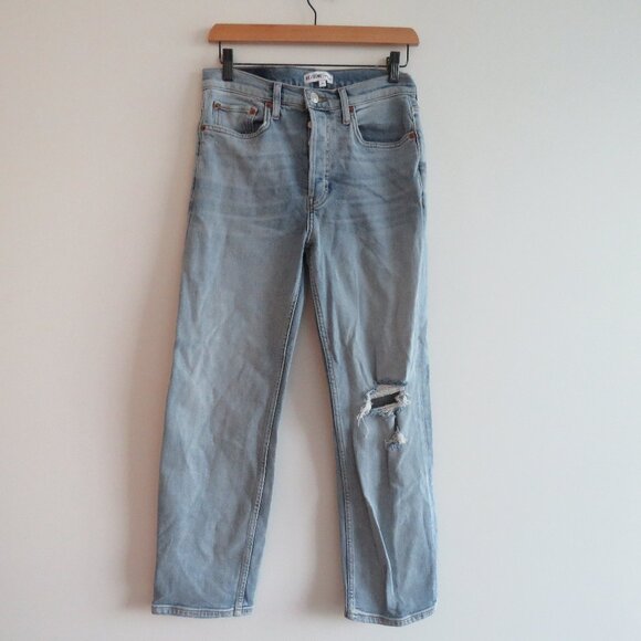 RE/DONE High Rise Stove Pipe Straight Leg Jeans Lived in Light Wash - Size 27 - Picture 2 of 14